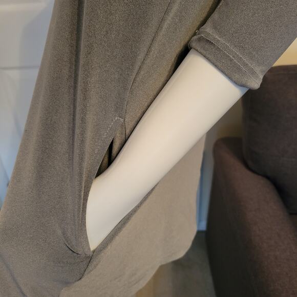 Sympli Nu Trapeze Dress Sze 4 Liquid Slinky Soft Stretch 3/4 Sleeve Pockets Gray - Picture 5 of 8